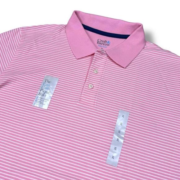 Croft Barrow Polo Shirt Adult XL Pink Candy Stripe Easy Care Golf Rugby Men NEW - Picture 2 of 6